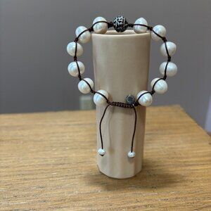 Silpada 925 Sterling Silver Rugged Pearl Brown Cord Adjustable Bracelet B2424